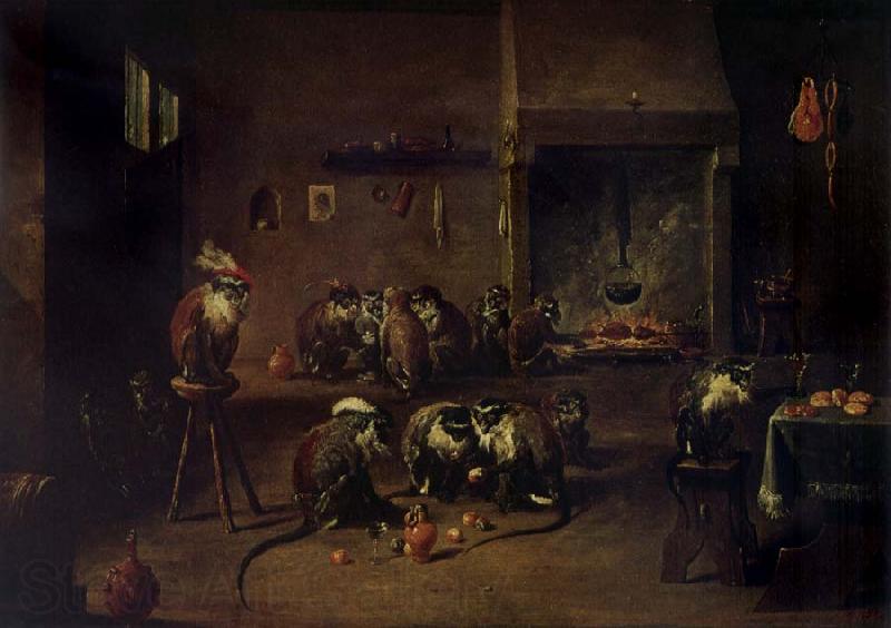 TENIERS, David the Younger Apes in a Kitchen